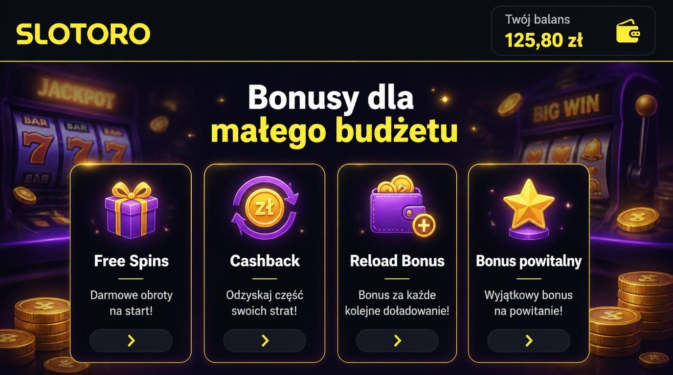ikony różnych bonusów, oferta przy małym budżecie